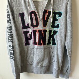 VS Pink Vintage Gray Rainbow Ombre V Neck Hoodie M